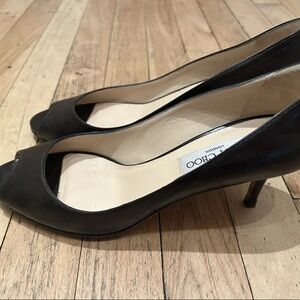 Jimmy Choo Peep Toe Stiletto 2.5” heel, Dark Brown/ Chocolate, Size 38.5